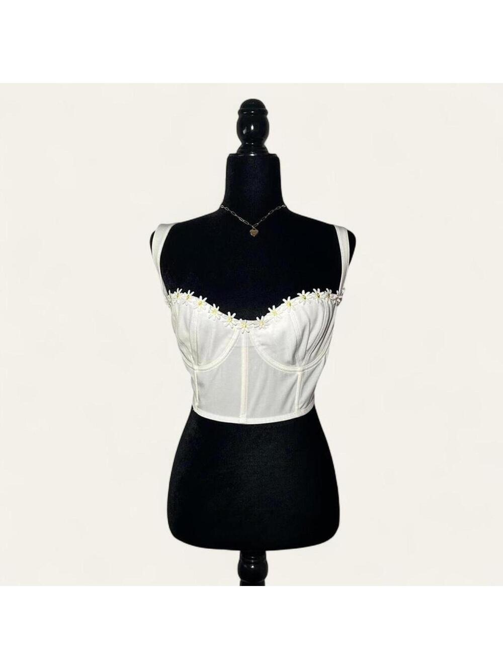Urban Outfitters x Out From Under White Floral Cropped Corset Top